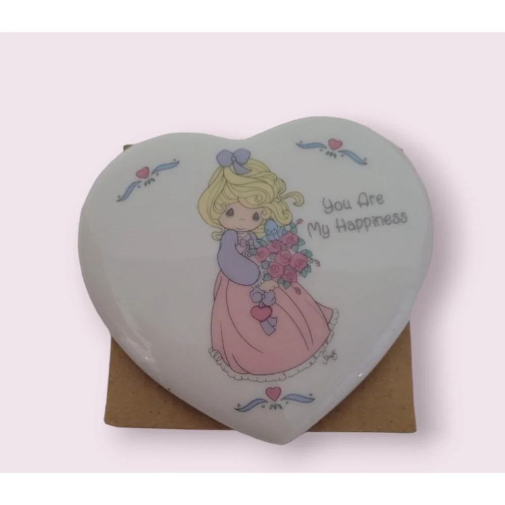 Vintage 1995 Precious Moments Jewelry Box Heart Shaped White Pink (NEW)
